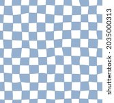 Distorted checkered seamless pattern. Hand-drawn blue check. Trendy 70s style.