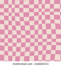 Distorted Checkered Seamless Pattern In Retro 70s 80s Style. Perfect For Home Decor, Wrapping Paper Fabric And Wallpaper Design.