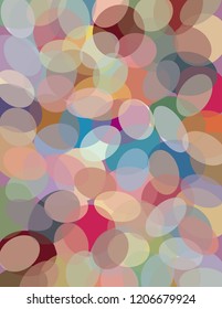 Distorted circular shapes random mixed, in overlapping, colorful pattern
