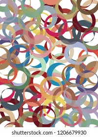 Distorted circular shapes random mixed, in overlapping, colorful pattern, with white cores