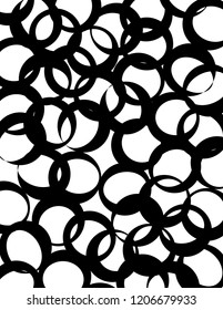Distorted circular shapes random mixed, in overlapping, monochrome pattern