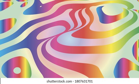 Distorted colorful lines. Wave is a distortion effect. Optical illusion. Circular rainbow lines stripes or background with wavy distortion effect.