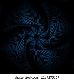 Distorted cross pattern of blue gradient lines. Optical art psychedelic background design.