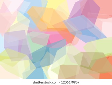 Distorted cube shapes overlapping, in wildly disheveled vivid colored pattern