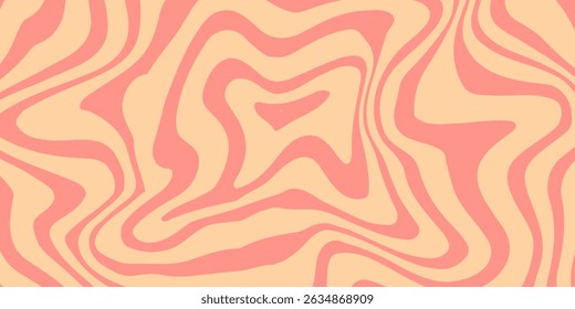 Distorted curved wave line background. Groovy retro hippie Retro style psychedelic Trendy 70s style. Striped lines hypnotic Vintage background. Distorted geometric pattern. Abstract monochrome.