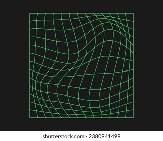 Ciberred distorsionada. Ciberpunk geometría elemento y2k estilo. Malla verde aislada sobre fondo negro. Ilustración de la moda vectorial.