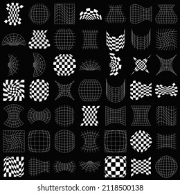 Cuadrados, mallas, tableros de ajedrez. Deformación abstracta, distorsión de rayado, elementos de diseño de efecto deformación