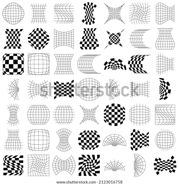 Distorted,\
deformed grids, meshes, checkerboards. Abstract warp, tweak\
distortion, deformation effect design\
elements