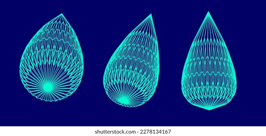 Distorted drop shapes made of mesh.  Set of abstract vector 3D elements for cover or poster design. 