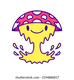 Distorted emoji face with magic mushroom hat, illustration for t-shirt, sticker, or apparel merchandise. With modern pop and retro style.