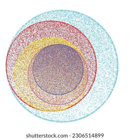 Distorted geometric circle . Minimal art design . Noise destroyed  logo . Trendy grainy shapes . Graph print texture .Spray effect .Grunge texture . Distressed element .vector 
