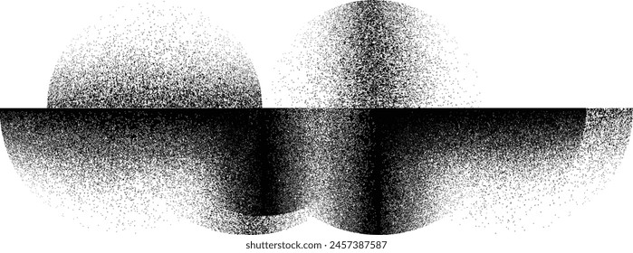 Medio círculo geométrico distorsionado. Diseño de arte minimalista . Logo destruido por ruido . Formas granuladas de moda . Gráfica de la textura de ruido de impresión .Spray efecto .Grunge textura . Elemento en dificultades .Vector 