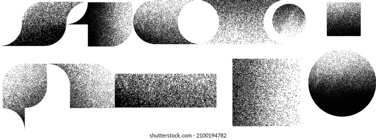 Formas geométricas aisladas distorsionadas. Diseño de arte mínimo. Logo destruido por ruido. Formas de grano a la moda. Gráfica imprimir textura .Spray efecto .Grunge textura. Elemento con problemas .vector 