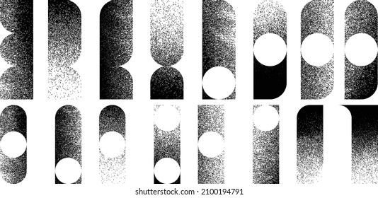 Formas geométricas aisladas distorsionadas. Diseño de arte mínimo. Logo destruido por ruido. Formas de grano a la moda. Gráfica imprimir textura .Spray efecto .Grunge textura. Elemento con problemas .vector 