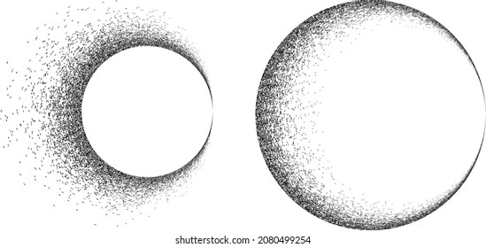 Distorted geometric shape . Minimal art design . Noise destroyed circle logo . Trendy defect error shapes . Glitched frame .Spray effect .Grunge texture . Distressed element .vector 