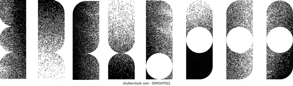 Distorted geometric shape . Minimal art design . Noise destroyed logo . Trendy grainy shapes . Graph print texture .Spray effect .Grunge texture . Distressed element .vector 