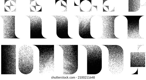 Forma geométrica distorsionada . Diseño de arte mínimo. Logo destruido por ruido. Formas de grano a la moda. Gráfica imprimir textura .Spray efecto .Grunge textura. Elemento con problemas .vector 