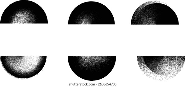 Forma geométrica distorsionada . Diseño de arte mínimo. Logo del círculo destruido por el ruido. Formas de grano a la moda. Gráfica imprimir textura .Spray efecto .Grunge textura. Elemento con problemas .vector 