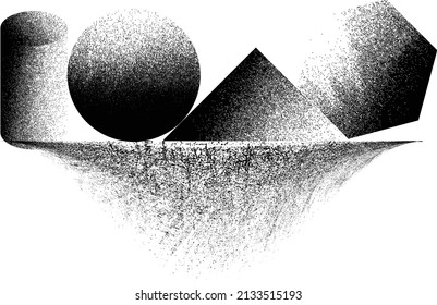 Distorted geometric shape . Minimal art design . Noise destroyed  logo . Trendy grainy shapes . Graph print texture .Spray effect .Grunge texture . Distressed element .vector 