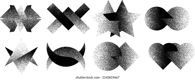 Distorted geometric shape . Minimal art design . Noise destroyed  logo . Trendy grainy shapes . Graph print texture .Spray effect .Grunge texture . Distressed element .vector 