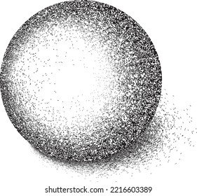 Verzerrte geometrische Form . Minimales Kunstdesign . Lärm zerstörte Sphäre mit Schatten. Trendy griny ball . Graph Print Textur .Spray-Effekt .Grunge Textur . Distressives Element .Vektor 