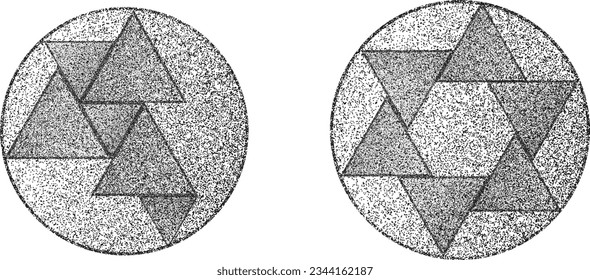 Forma geométrica distorsionada . Diseño de arte mínimo. Logo destruido por ruido. Formas de grano a la moda. Gráfica imprimir textura .Spray efecto .Grunge textura. Elemento con problemas .vector