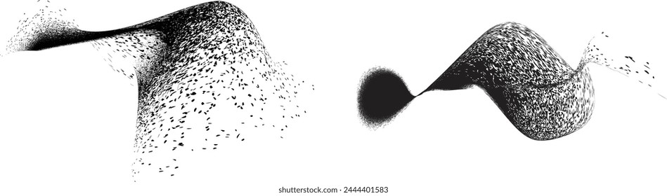 Forma geométrica distorsionada . Diseño de arte minimalista . Logo destruido por ruido . Formas granuladas de moda . Textura de impresión de gráficos .Spray efecto .Grunge textura . Elemento en dificultades .Vector 