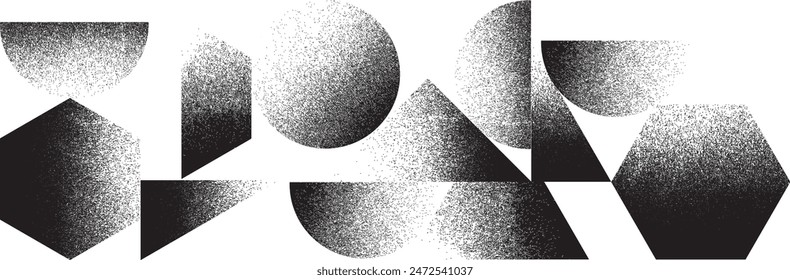 Distorted geometric shape . Minimal art design . Noise destroyed  logo . Trendy grainy shapes . Graph print texture .Spray effect .Grunge texture . Distressed element .vector 