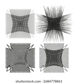 Formas geométricas distorsionadas. Vector de patrón de rejilla de deformación. Ilusión de línea negra. Ilustración de perspectiva Abstractas. EPS 10.