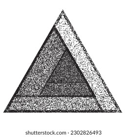 Triángulos geométricos distorsionados. Diseño de arte mínimo. Logo destruido por ruido. Formas de grano a la moda. Gráfica imprimir textura .Spray efecto .Grunge textura. Elemento con problemas .vector 