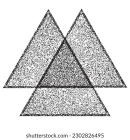 Distorted geometric triangles . Minimal art design . Noise destroyed  logo . Trendy grainy shapes . Graph print texture .Spray effect .Grunge texture . Distressed element .vector 