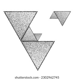 Triángulos geométricos distorsionados. Diseño de arte mínimo. Logo destruido por ruido. Formas de grano a la moda. Gráfica imprimir textura .Spray efecto .Grunge textura. Elemento con problemas .vector 