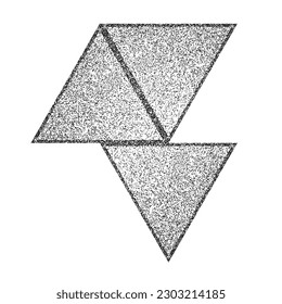 Distorted geometric triangles . Minimal art design . Noise destroyed  logo . Trendy grainy shapes . Graph print texture .Spray effect .Grunge texture . Distressed element .vector 