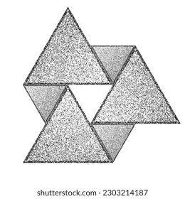 Distorted geometric triangles . Minimal art design . Noise destroyed  logo . Trendy grainy shapes . Graph print texture .Spray effect .Grunge texture . Distressed element .vector 