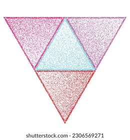 Distorted geometric triangles . Minimal art design . Noise destroyed logo . Trendy grainy shapes . Graph print texture .Spray effect .Grunge texture . Distressed element .vector 