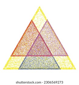 Distorted geometric triangles . Minimal art design . Noise destroyed logo . Trendy grainy shapes . Graph print texture .Spray effect .Grunge texture . Distressed element .vector 