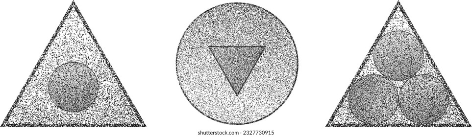 Verzerrte geometrische Dreiecke . Minimales Kunstdesign . Rauschen zerstört Logo. Trendgraue Formen. Graph Print Textur .Spray-Effekt .Grunge Textur . Distressives Element .Vektor 