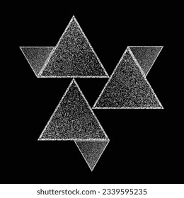 Triángulos geométricos distorsionados. Diseño de arte mínimo. Logo destruido por ruido. Formas de grano a la moda. Gráfica imprimir textura .Spray efecto .Grunge textura. Elemento con problemas .vector 