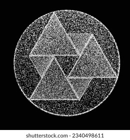 Distorted geometric triangles . Minimal art design . Noise destroyed  logo . Trendy grainy shapes . Graph print texture .Spray effect .Grunge texture . Distressed element .vector 