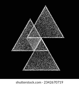 Distorted geometric triangles . Minimal art design . Noise destroyed  logo . Trendy grainy shapes . Graph print texture .Spray effect .Grunge texture . Distressed element .vector 