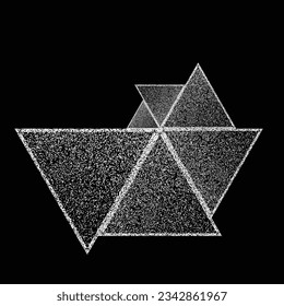 Distorted geometric triangles . Minimal art design . Noise destroyed  logo . Trendy grainy shapes . Graph print texture .Spray effect .Grunge texture . Distressed element .vector 