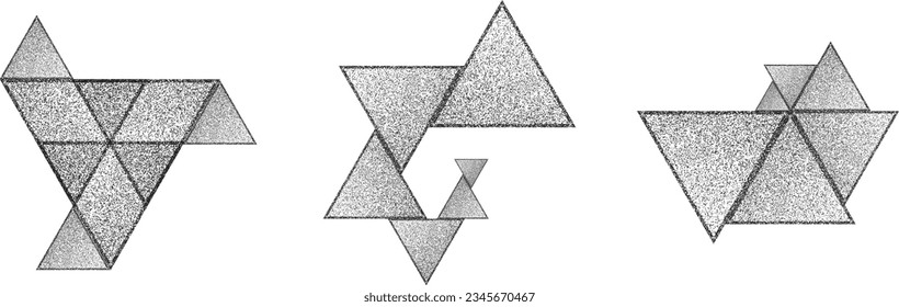 Verzerrte geometrische Dreiecke . Minimales Kunstdesign . Rauschen zerstört Logo. Trendgraue Formen. Graph Print Textur .Spray-Effekt .Grunge Textur . Distressives Element .Vektor 