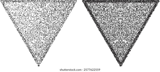 Distorted geometric triangles  . Noise destroyed  logo . Trendy grainy triangle shapes . Graph print texture with triangle frame .Spray effect .Grunge texture . Distressed element .vector 