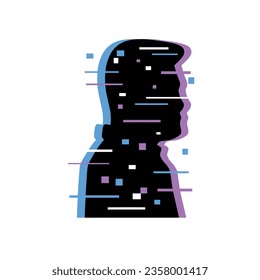 Distorted Glitch Avatar. Digital Silhouette of people. Retro glow VHS effect Human. Cyber profile of computer user. Anonymous hacker avatar isolated on white background
