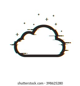 Distorted glitch cloud icon. Isolated on white background. Vector