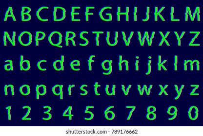 Distorted glitch font. Letters and numbers vector illustration.