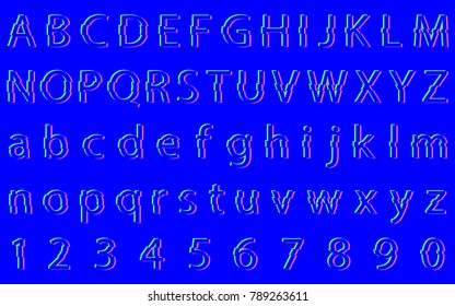 Distorted glitch font. Letters and numbers vector illustration.