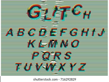 Distorted Glitch Font Vector. A to Z Dizzy Font.