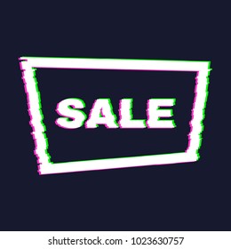Distorted glitch sale banner with error effect on the edges and in text. Vector illustration.