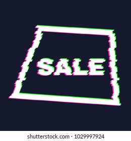 Distorted glitch sale banner with error effect on the edges and in text. Vector illustration.
